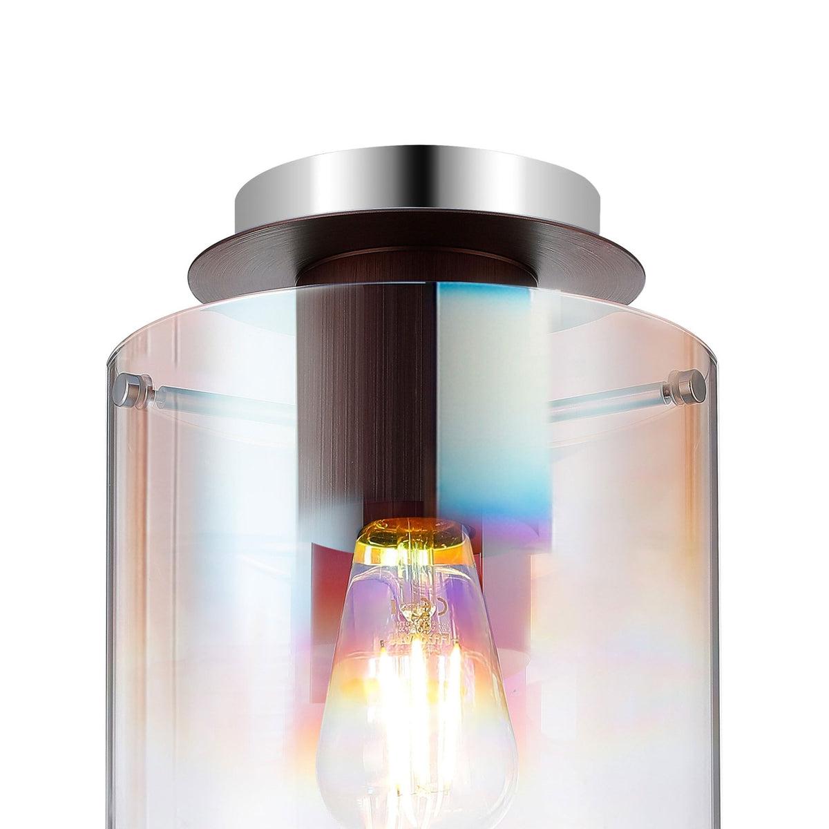 Belstone Round Flush Ceiling Light in Mocha with Iridescent Fade Glass