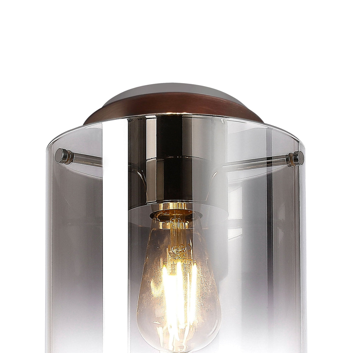 Belstone Round Flush Ceiling Light in Mocha with Smoke Fade Glass
