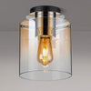 Belstone Round Flush Ceiling Light in Polished Nickel & Black with Amber Fade Glass