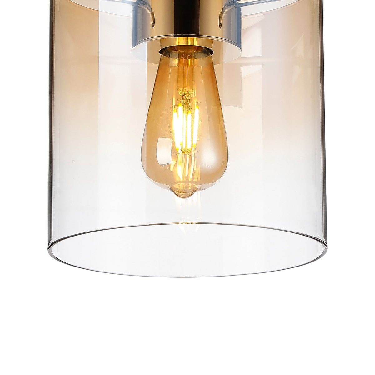 Belstone Round Flush Ceiling Light in Polished Nickel & Black with Amber Fade Glass