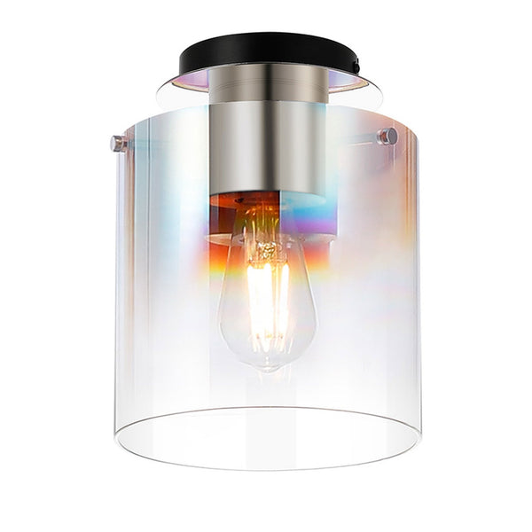 Belstone Round Flush Ceiling Light in Polished Nickel & Black with Iridescent Fade Glass