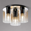 Belstone Triple Round Flush Ceiling Light in Black & Chrome with Amber Fade Glass
