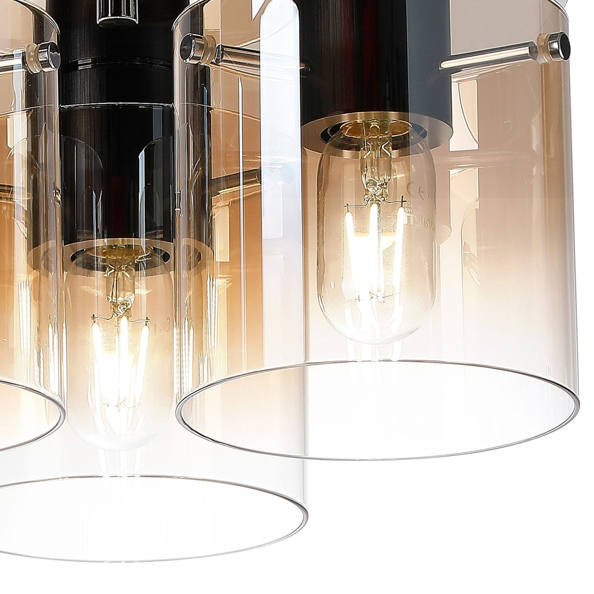 Belstone Triple Round Flush Ceiling Light in Black & Chrome with Amber Fade Glass