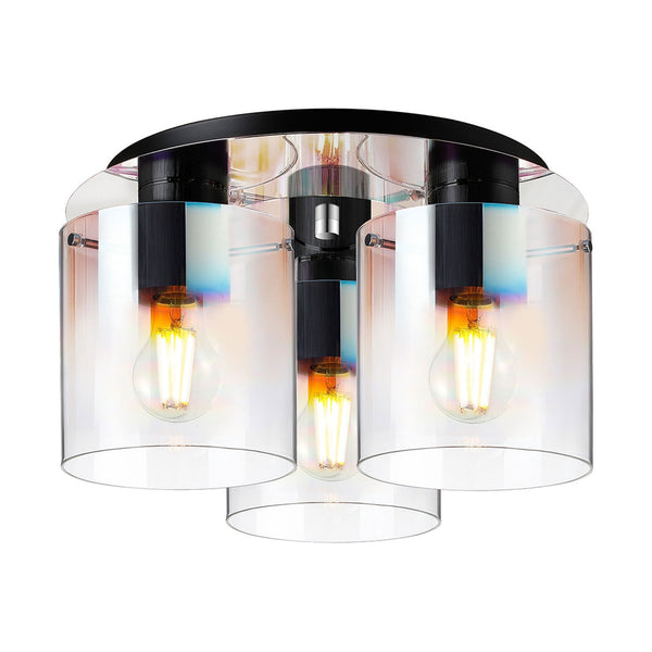 Belstone Triple Round Flush Ceiling Light in Black & Chrome with Iridescent Fade Glass
