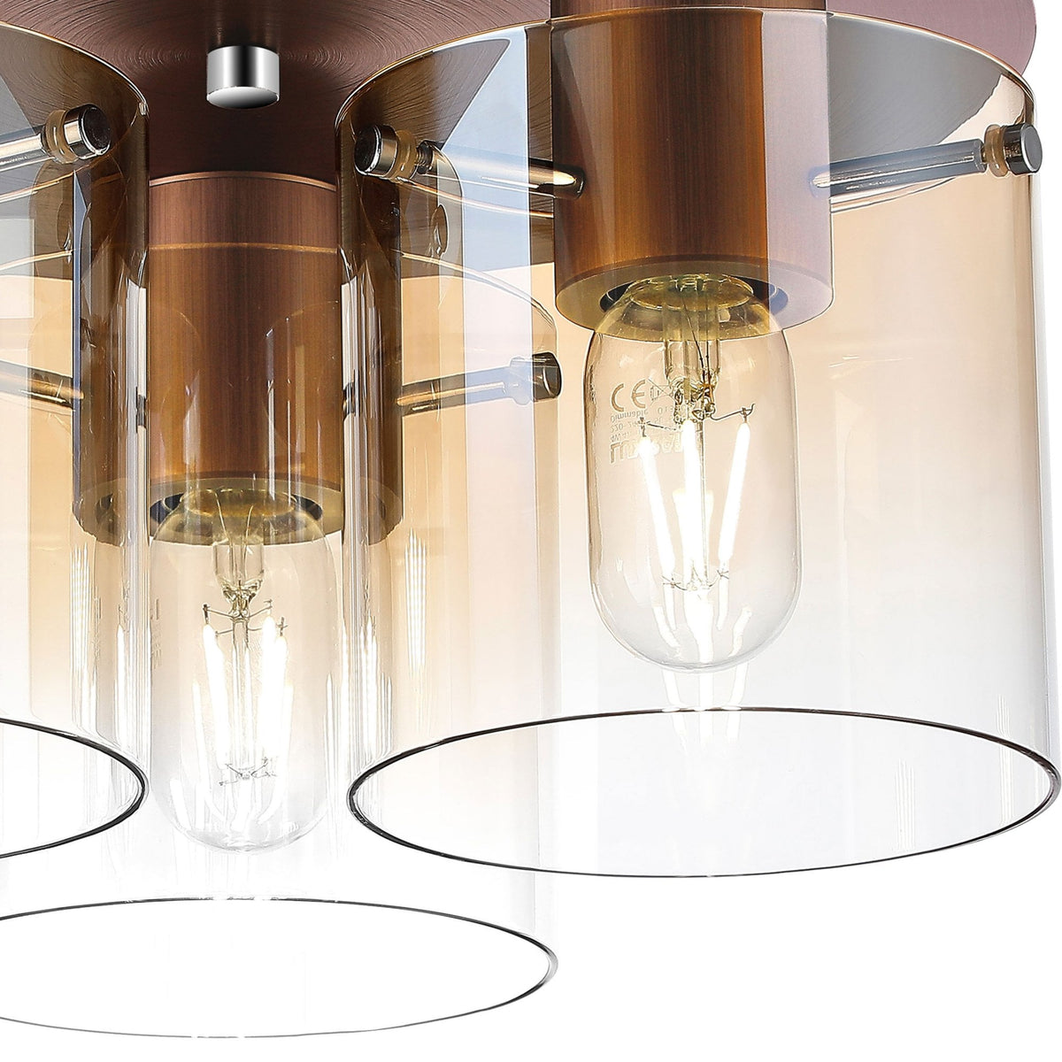 Belstone Triple Round Flush Ceiling Light in Mocha with Amber Fade Glass