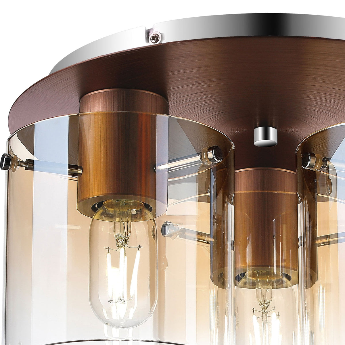 Belstone Triple Round Flush Ceiling Light in Mocha with Amber Fade Glass