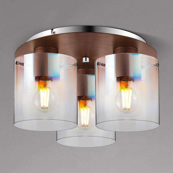 Belstone Triple Round Flush Ceiling Light in Mocha with Iridescent Fade Glass