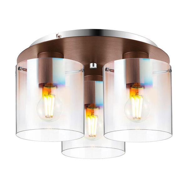 Belstone Triple Round Flush Ceiling Light in Mocha with Iridescent Fade Glass