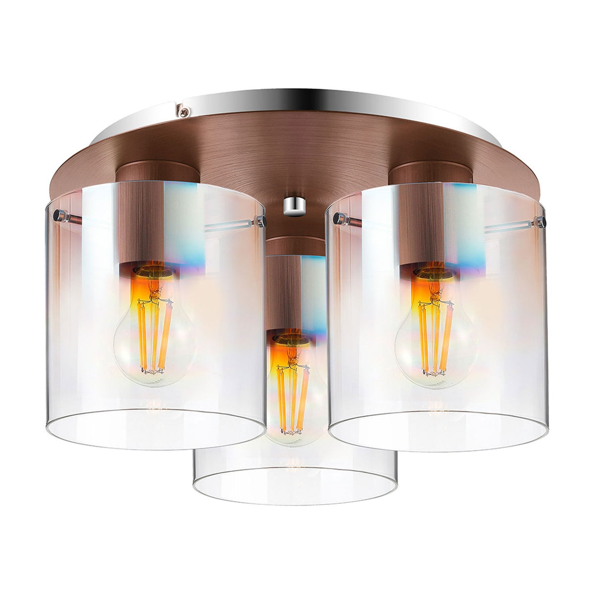 Belstone Triple Round Flush Ceiling Light in Mocha with Iridescent Fade Glass