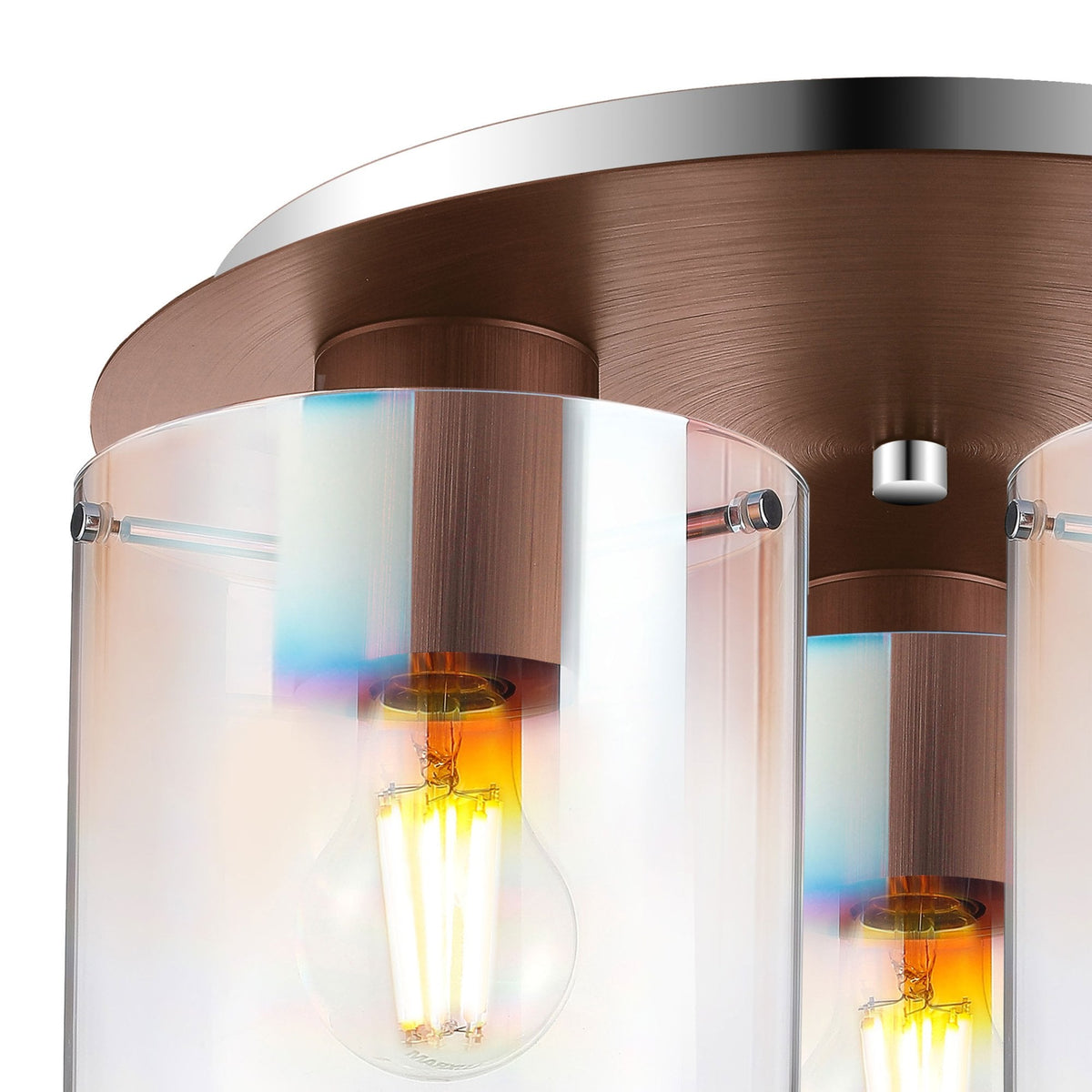 Belstone Triple Round Flush Ceiling Light in Mocha with Iridescent Fade Glass