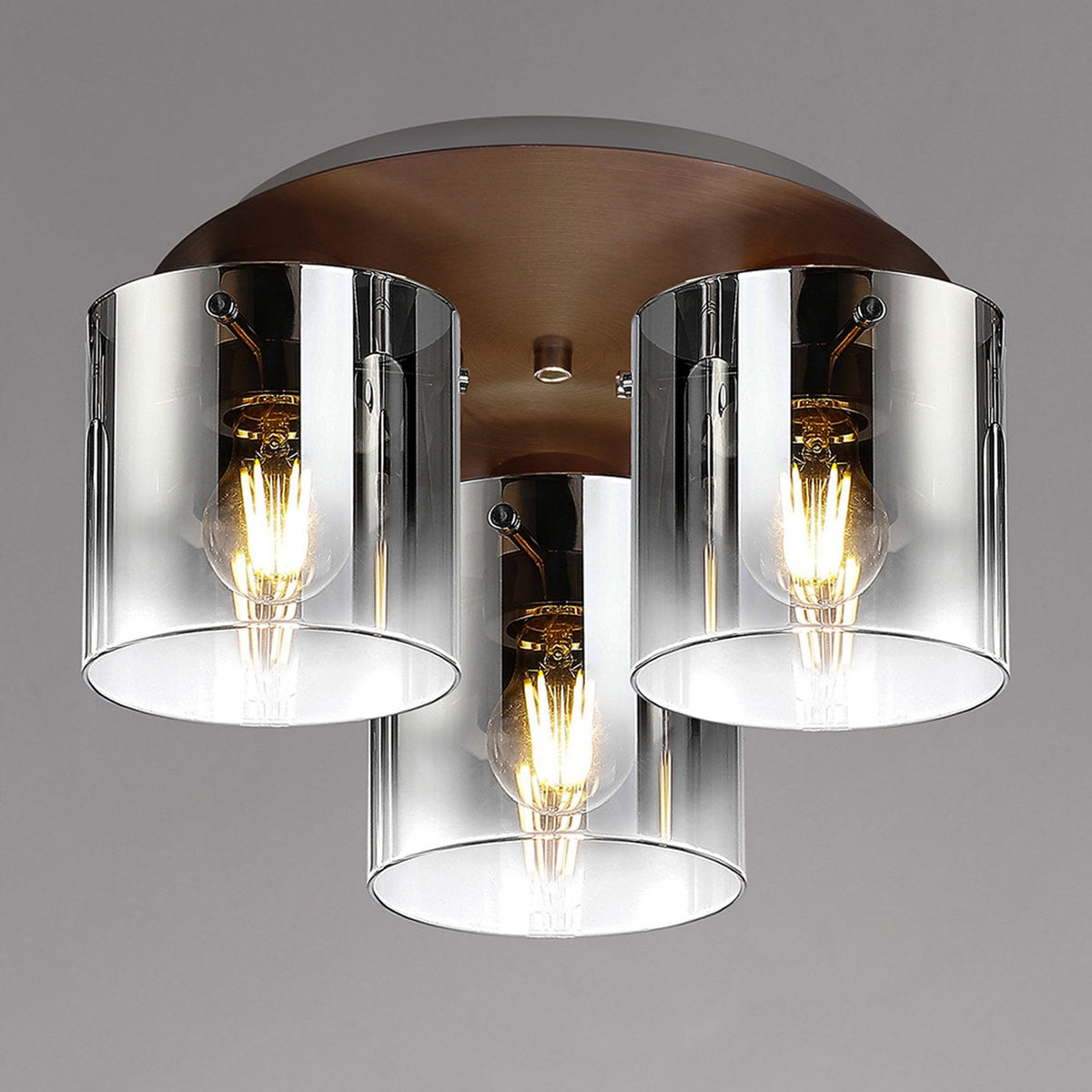 Belstone Triple Round Flush Ceiling Light in Mocha with Smoke Fade Glass