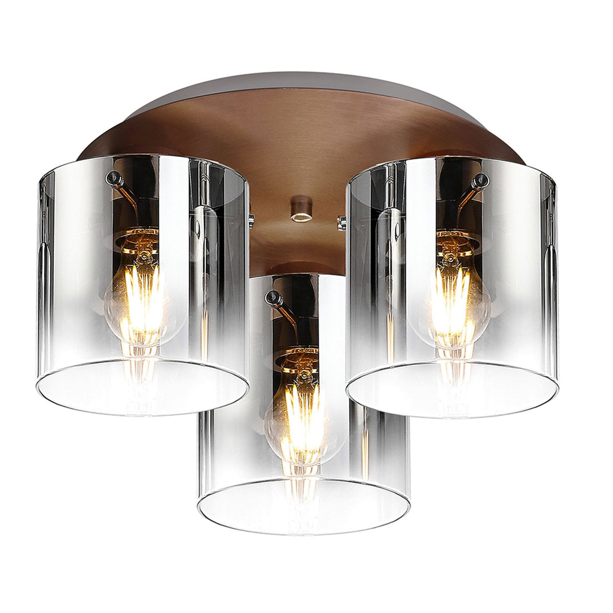Belstone Triple Round Flush Ceiling Light in Mocha with Smoke Fade Glass