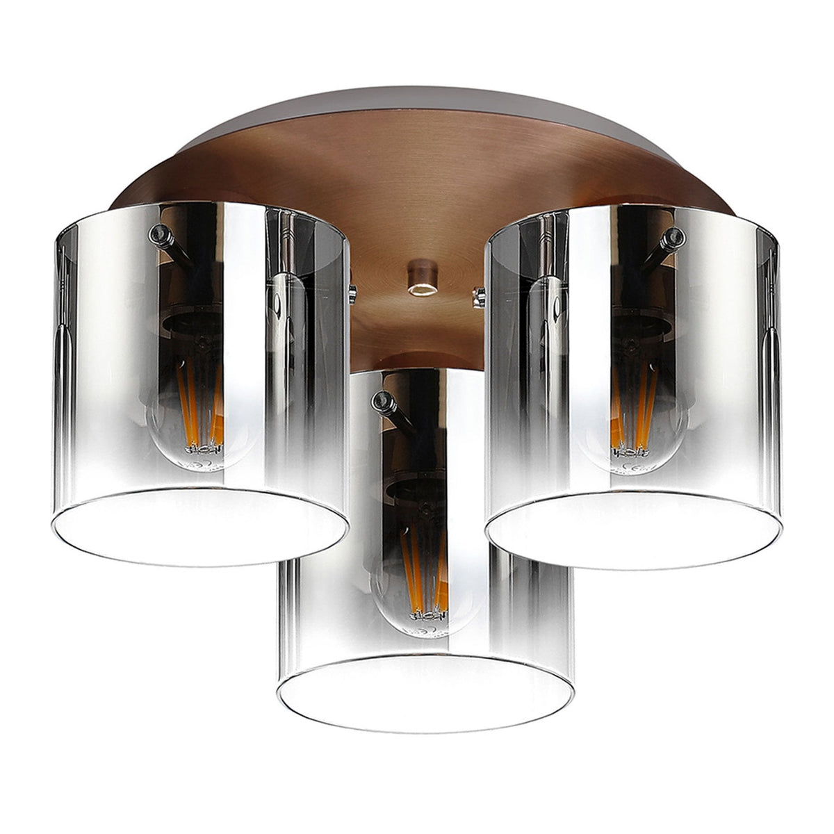 Belstone Triple Round Flush Ceiling Light in Mocha with Smoke Fade Glass