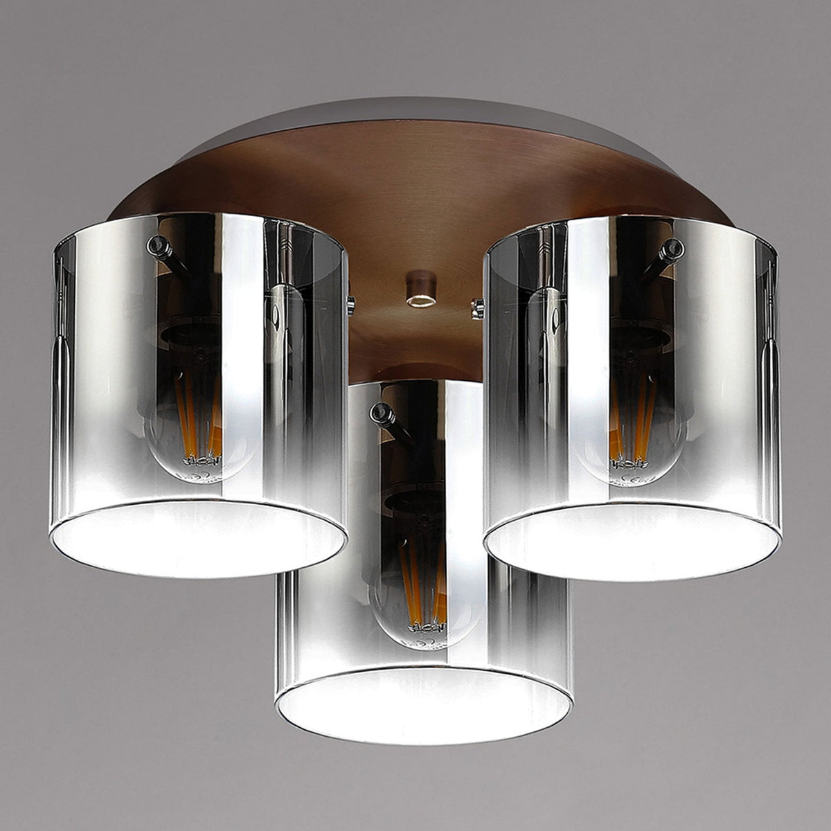 Belstone Triple Round Flush Ceiling Light in Mocha with Smoke Fade Glass
