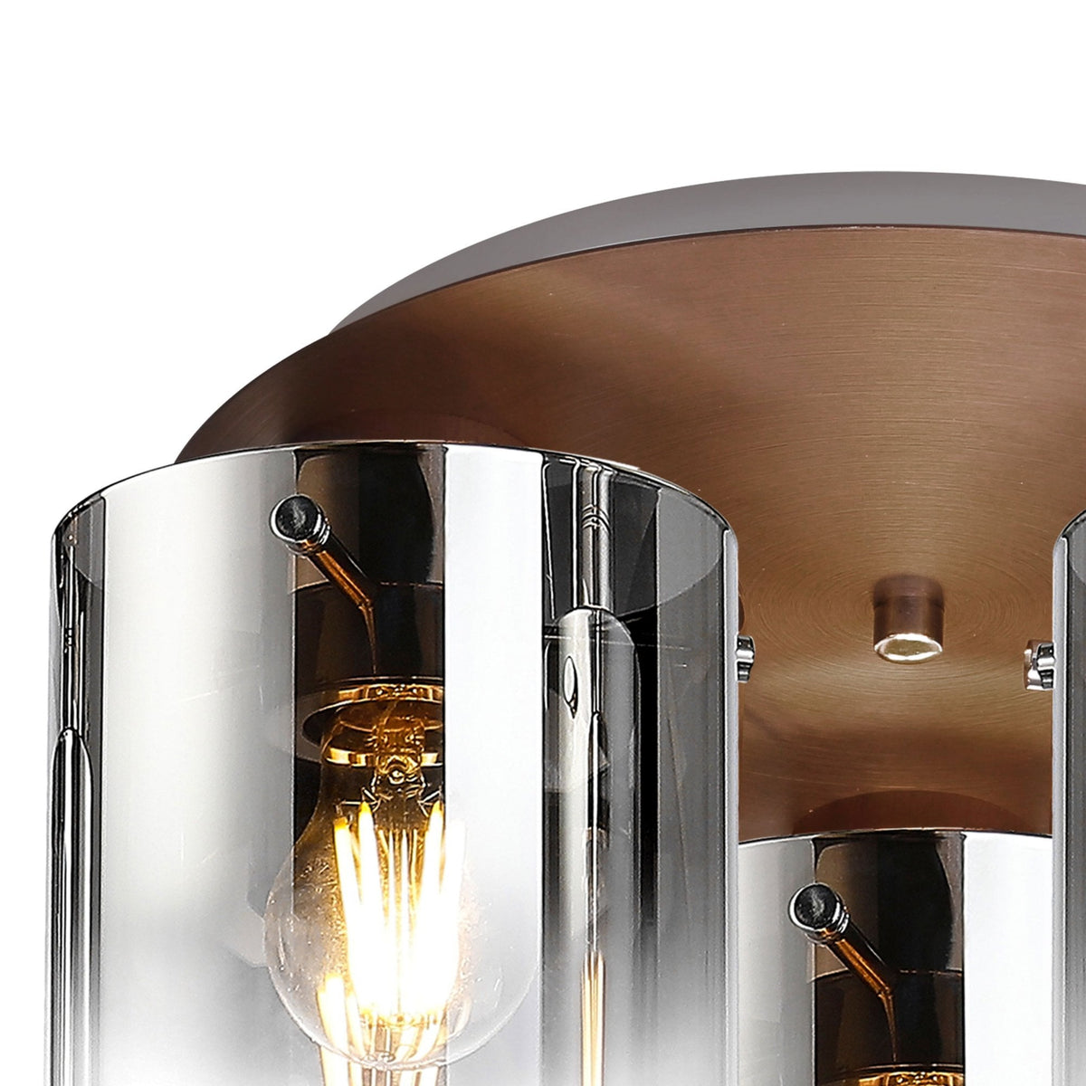 Belstone Triple Round Flush Ceiling Light in Mocha with Smoke Fade Glass
