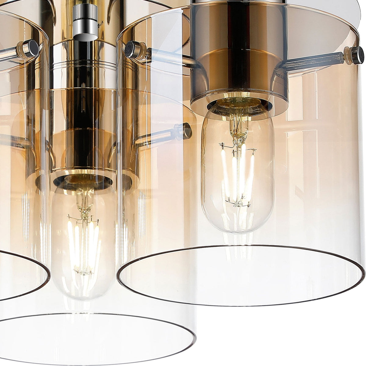 Belstone Triple Round Flush Ceiling Light in Polished Nickel & Black with Amber Fade Glass