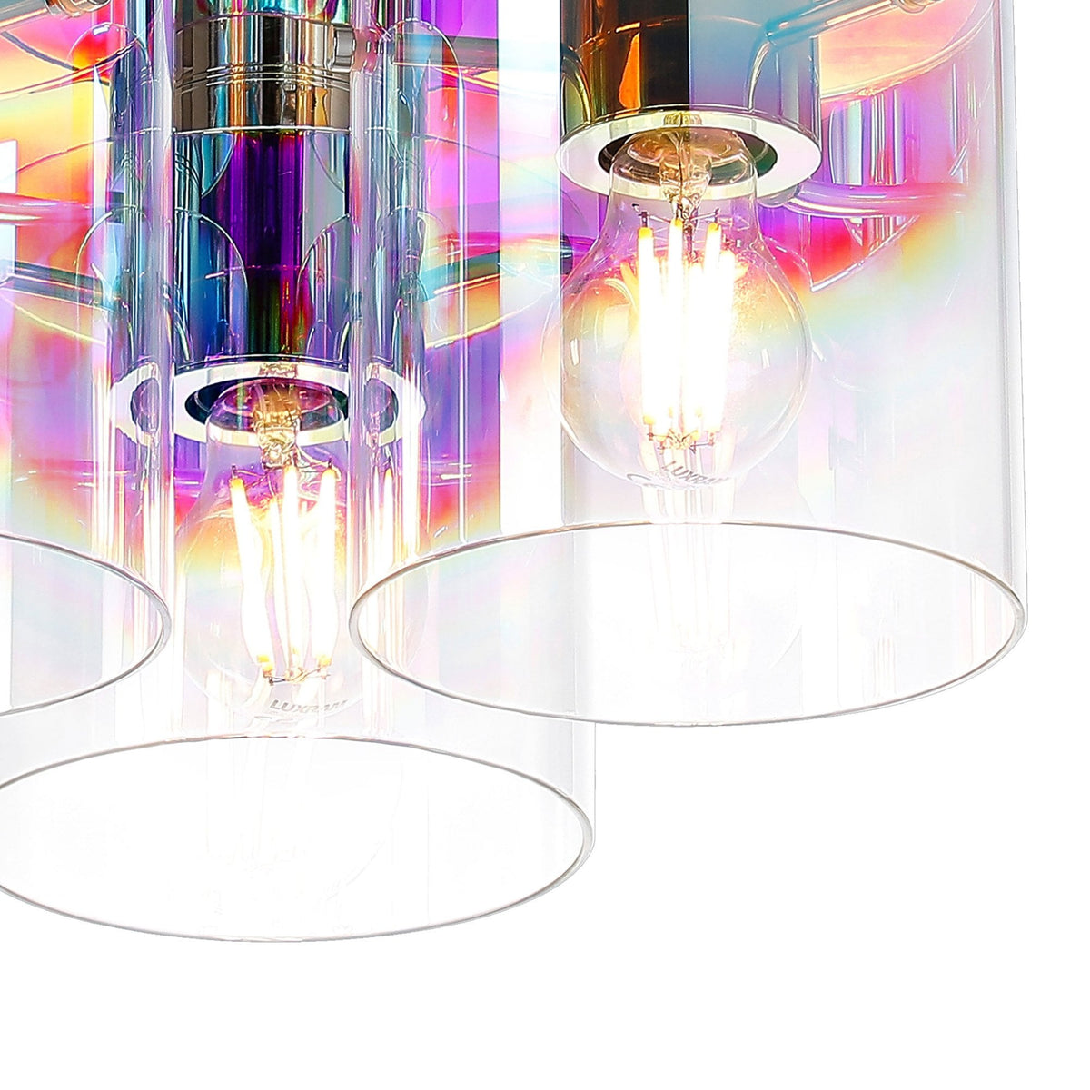 Belstone Triple Round Flush Ceiling Light in Polished Nickel & Black with Iridescent Fade Glass