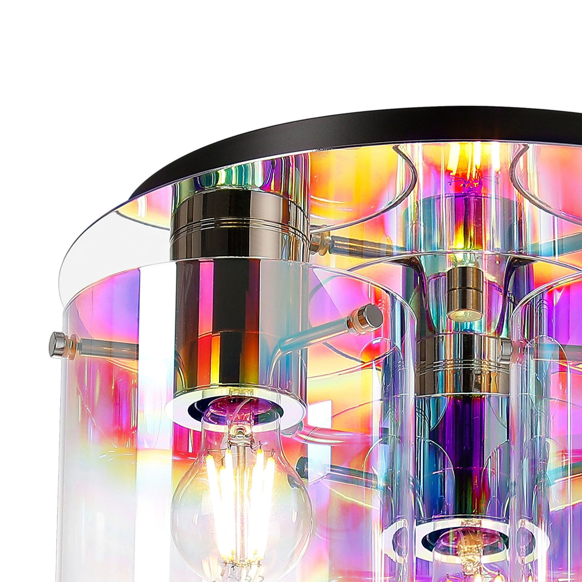 Belstone Triple Round Flush Ceiling Light in Polished Nickel & Black with Iridescent Fade Glass
