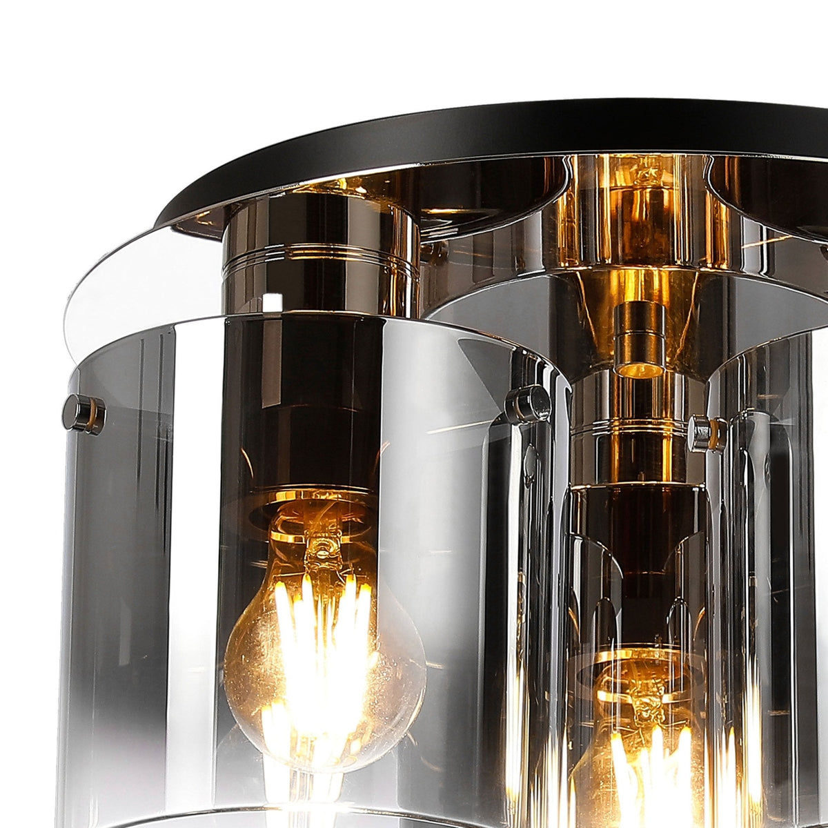 Belstone Triple Round Flush Ceiling Light in Polished Nickel & Black with Smoke Fade Glass