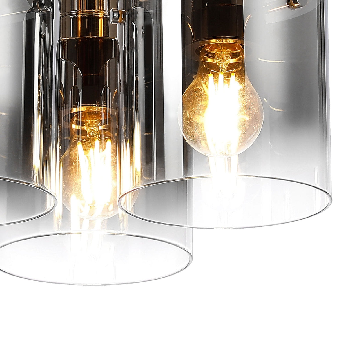 Belstone Triple Round Flush Ceiling Light in Polished Nickel & Black with Smoke Fade Glass