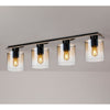 Belstone 4 Light Linear Ceiling Light in Black & Chrome with Amber Fade Glass