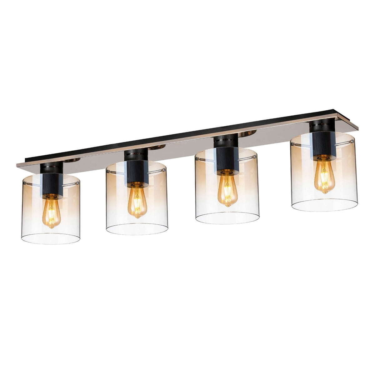 Belstone 4 Light Linear Ceiling Light in Black & Chrome with Amber Fade Glass