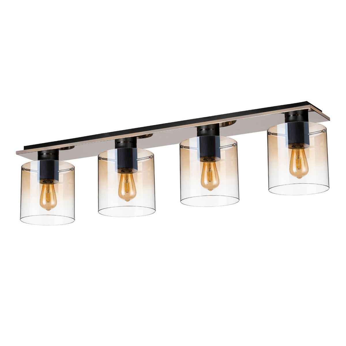 Belstone 4 Light Linear Ceiling Light in Black & Chrome with Amber Fade Glass
