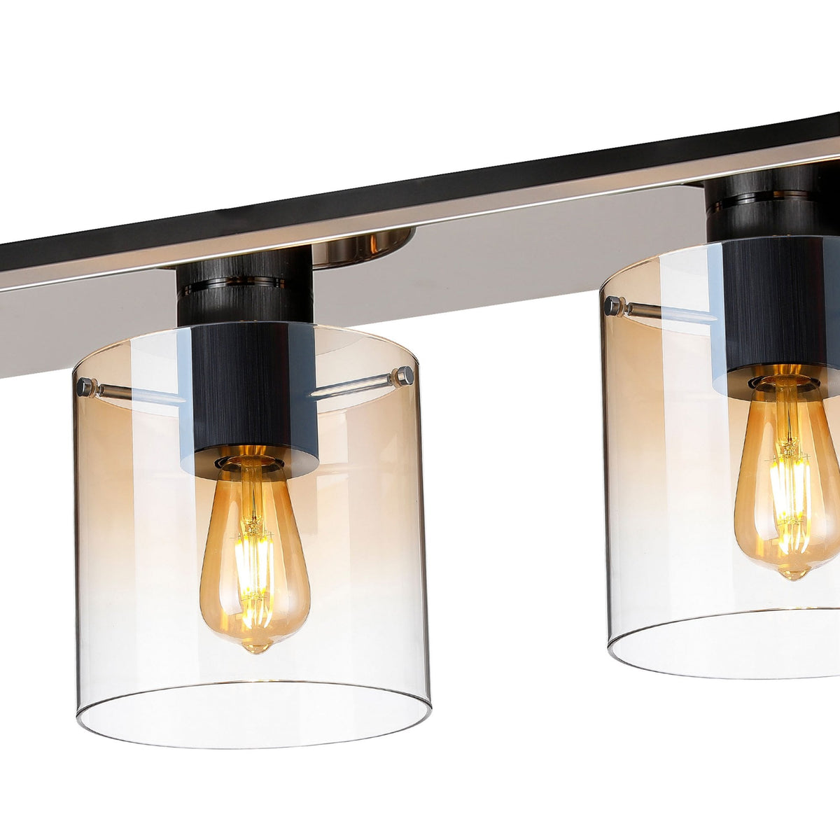 Belstone 4 Light Linear Ceiling Light in Black & Chrome with Amber Fade Glass
