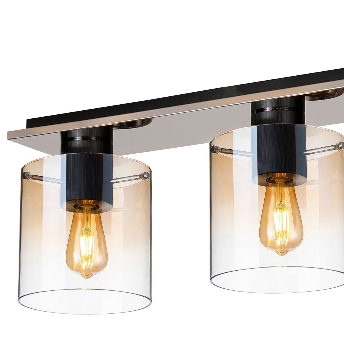 Belstone 4 Light Linear Ceiling Light in Black & Chrome with Amber Fade Glass