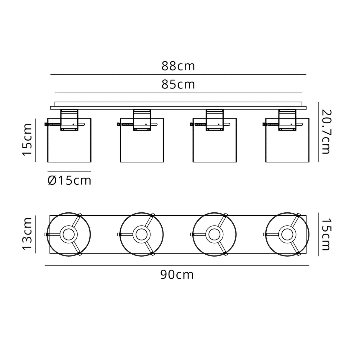 Belstone 4 Light Linear Ceiling Light in Polished Nickel & Black with Smoke Fade Glass