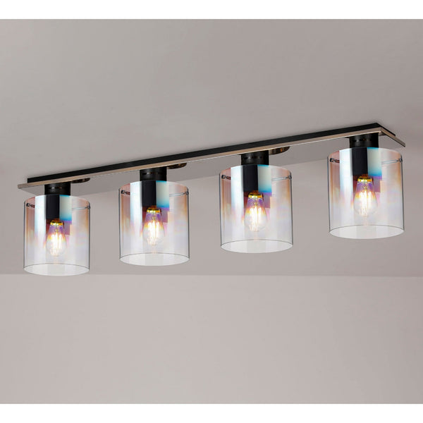 Belstone 4 Light Linear Ceiling Light in Black & Chrome with Iridescent Fade Glass