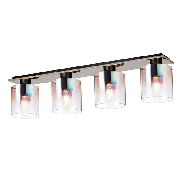 Belstone 4 Light Linear Ceiling Light in Black & Chrome with Iridescent Fade Glass