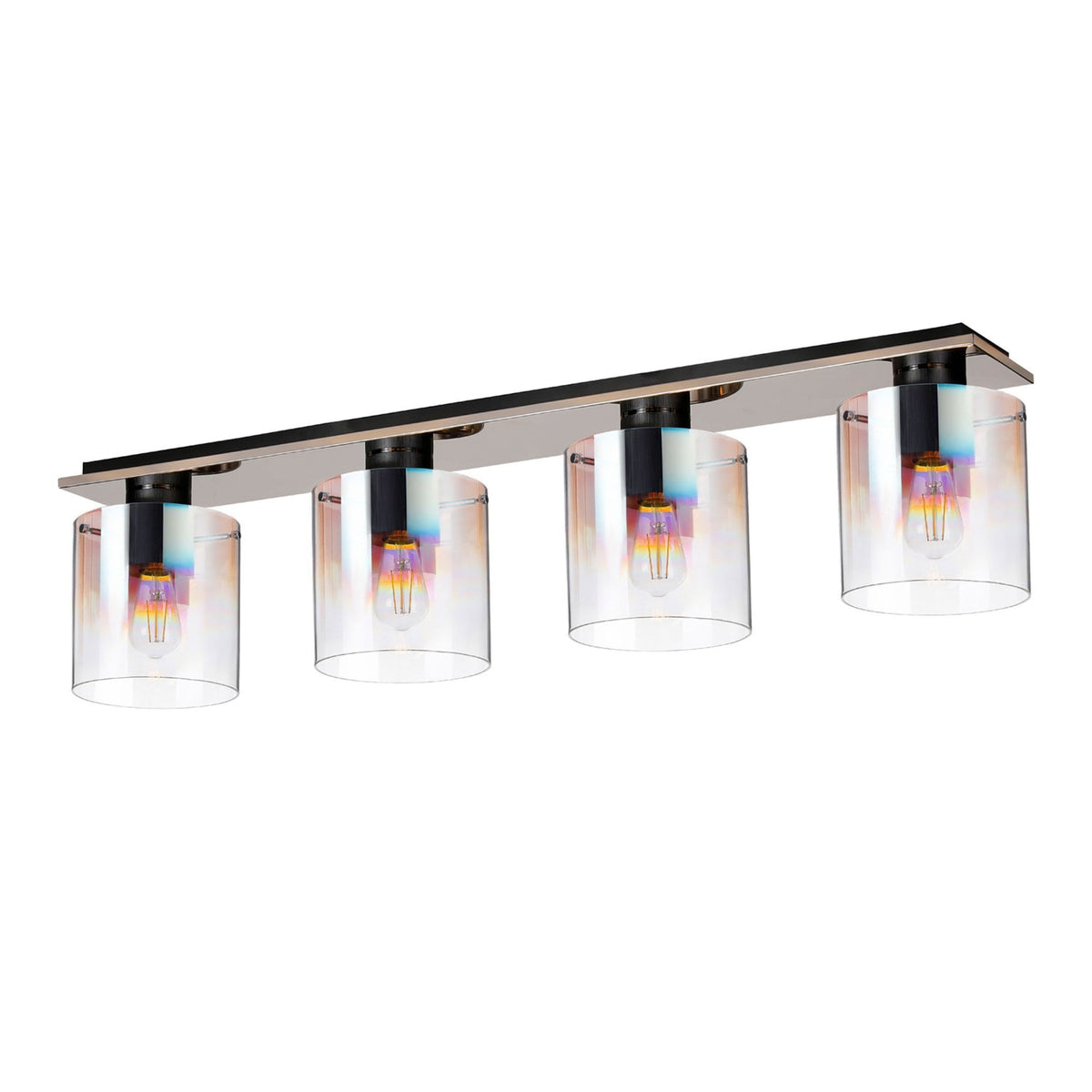 Belstone 4 Light Linear Ceiling Light in Black & Chrome with Iridescent Fade Glass