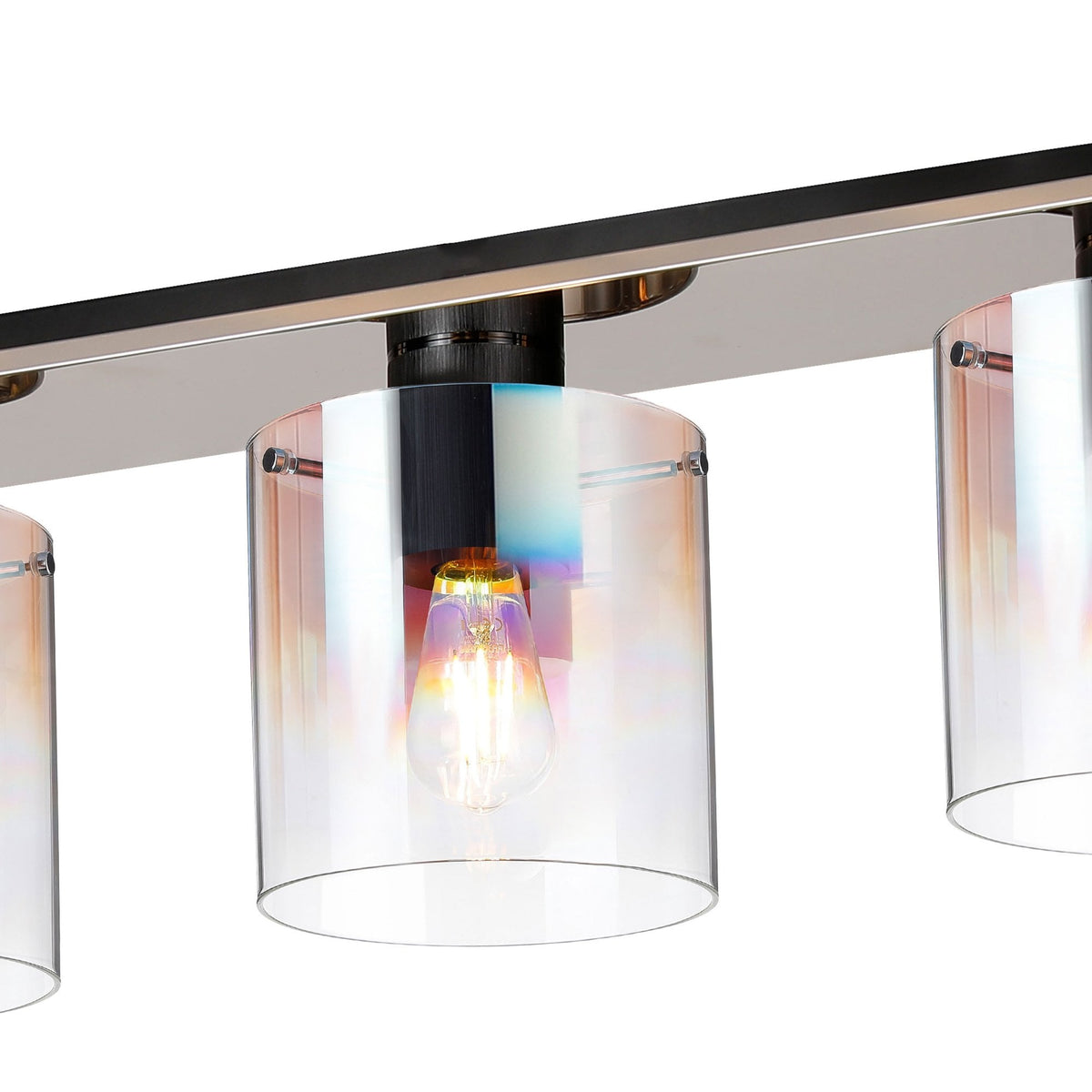Belstone 4 Light Linear Ceiling Light in Black & Chrome with Iridescent Fade Glass