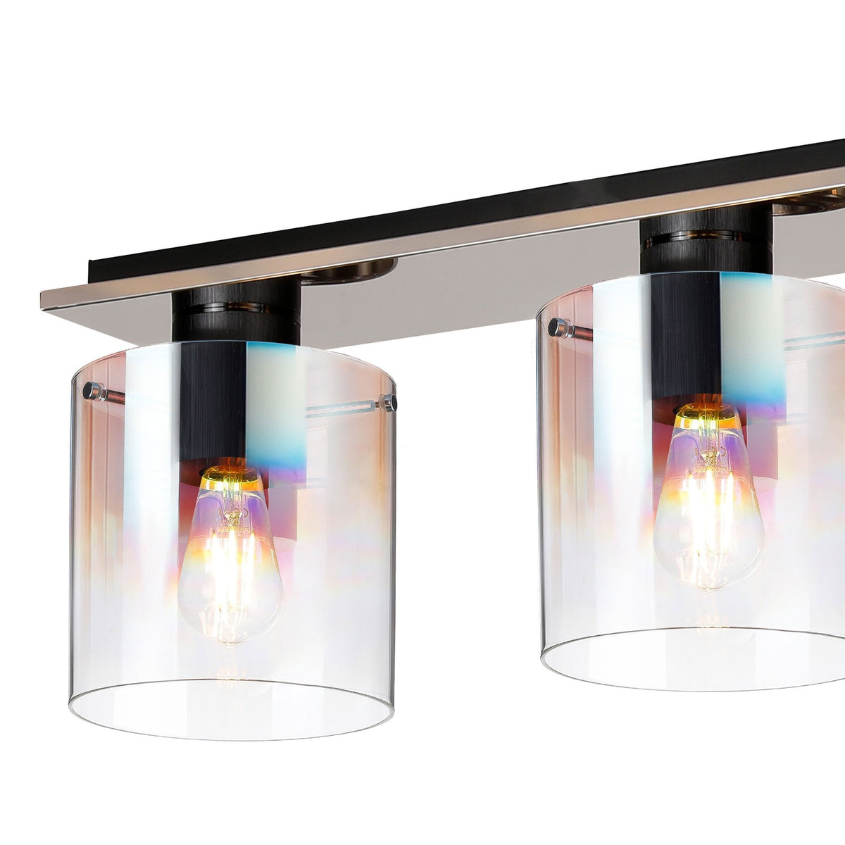 Belstone 4 Light Linear Ceiling Light in Black & Chrome with Iridescent Fade Glass