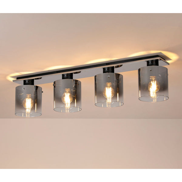 Belstone 4 Light Linear Ceiling Light in Black & Chrome with Smoke Fade Glass