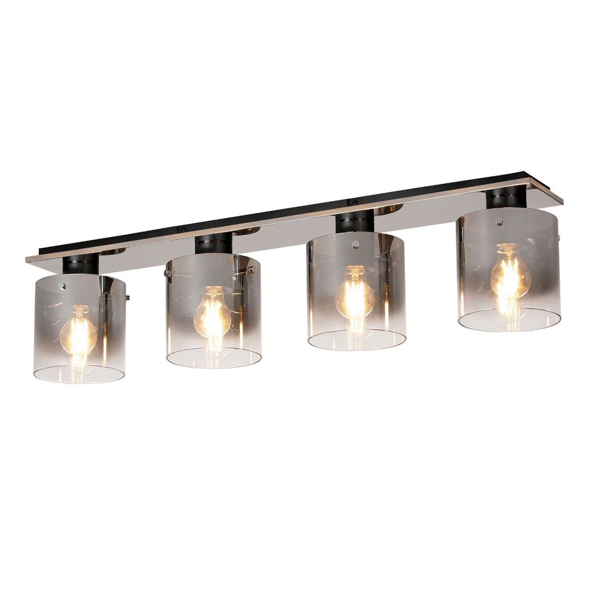 Belstone 4 Light Linear Ceiling Light in Black & Chrome with Smoke Fade Glass