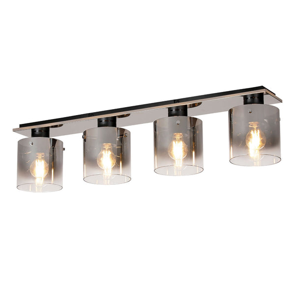 Belstone 4 Light Linear Ceiling Light in Black & Chrome with Smoke Fade Glass