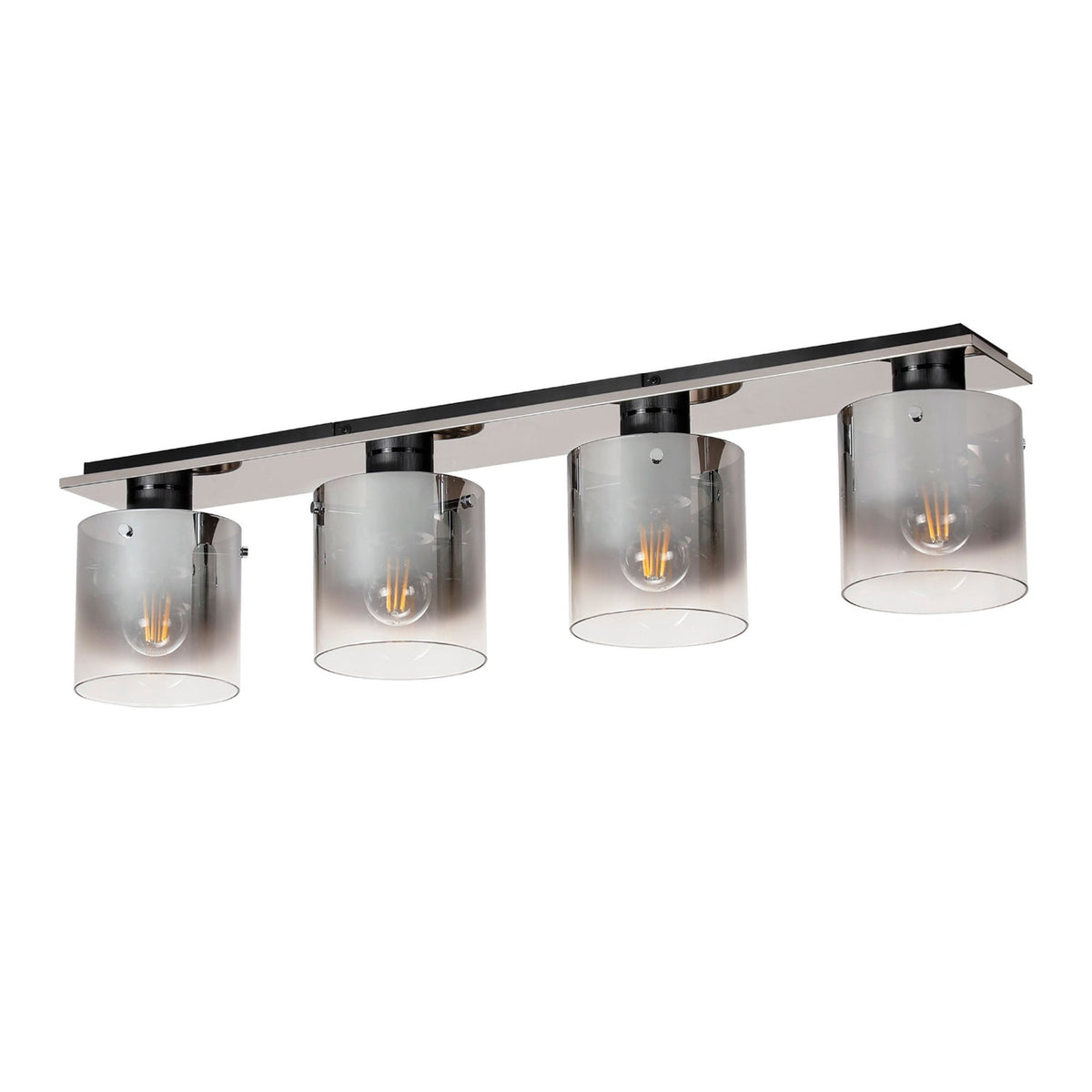 Belstone 4 Light Linear Ceiling Light in Black & Chrome with Smoke Fade Glass
