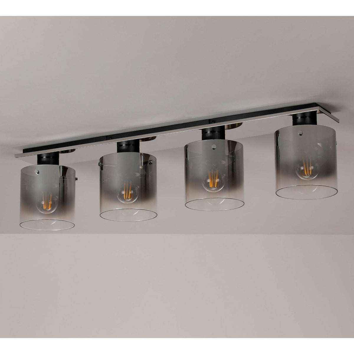 Belstone 4 Light Linear Ceiling Light in Black & Chrome with Smoke Fade Glass