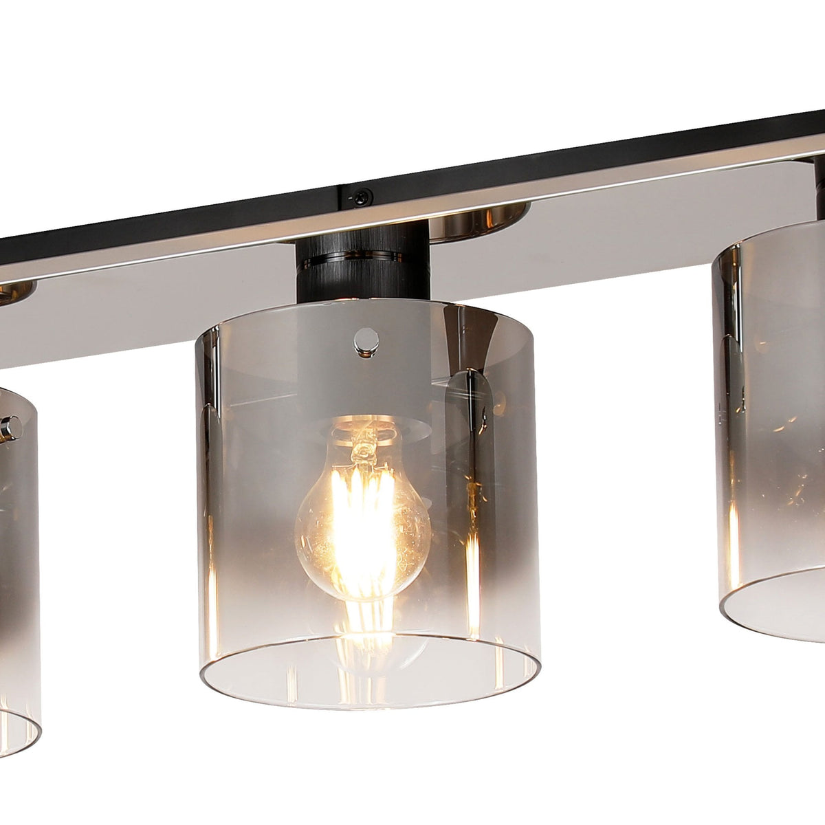Belstone 4 Light Linear Ceiling Light in Black & Chrome with Smoke Fade Glass