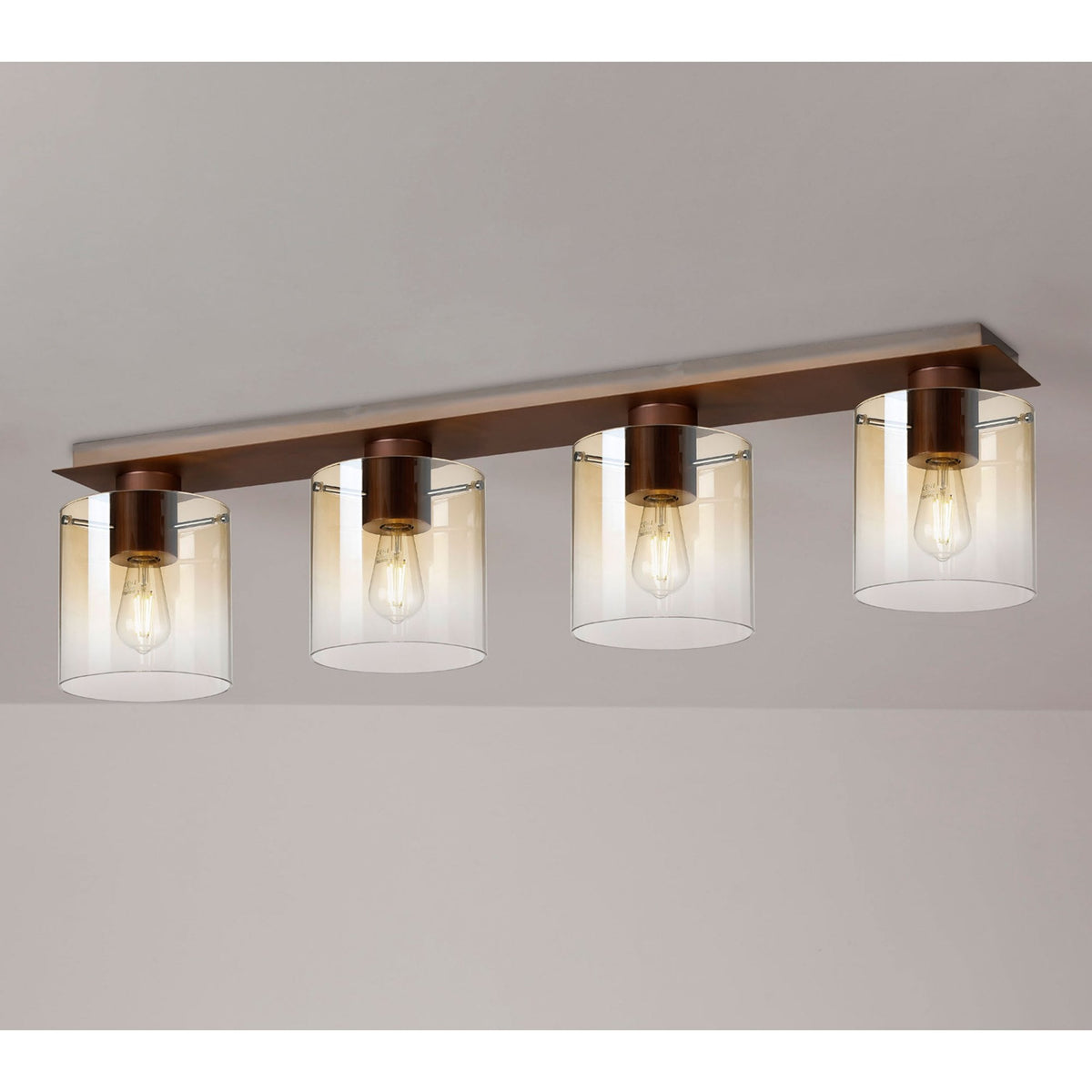 Belstone 4 Light Linear Ceiling Light in Mocha with Amber Fade Glass