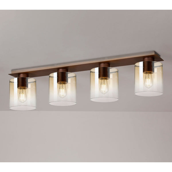 Belstone 4 Light Linear Ceiling Light in Mocha with Amber Fade Glass
