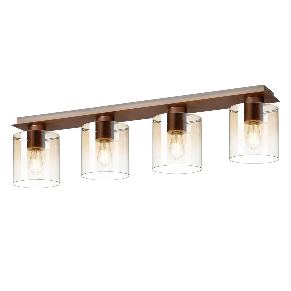 Belstone 4 Light Linear Ceiling Light in Mocha with Amber Fade Glass
