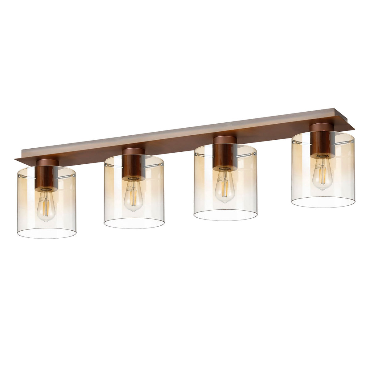 Belstone 4 Light Linear Ceiling Light in Mocha with Amber Fade Glass