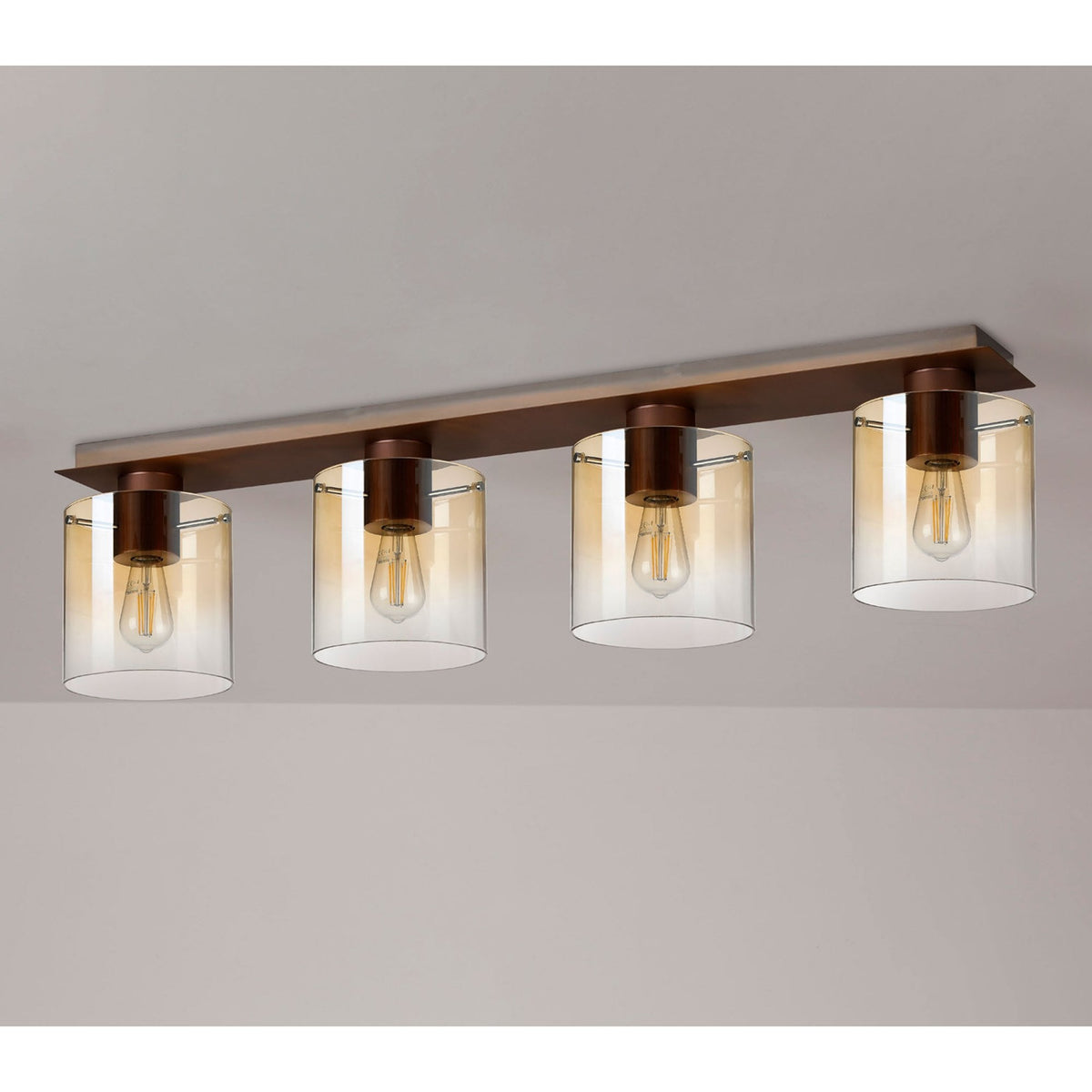 Belstone 4 Light Linear Ceiling Light in Mocha with Amber Fade Glass