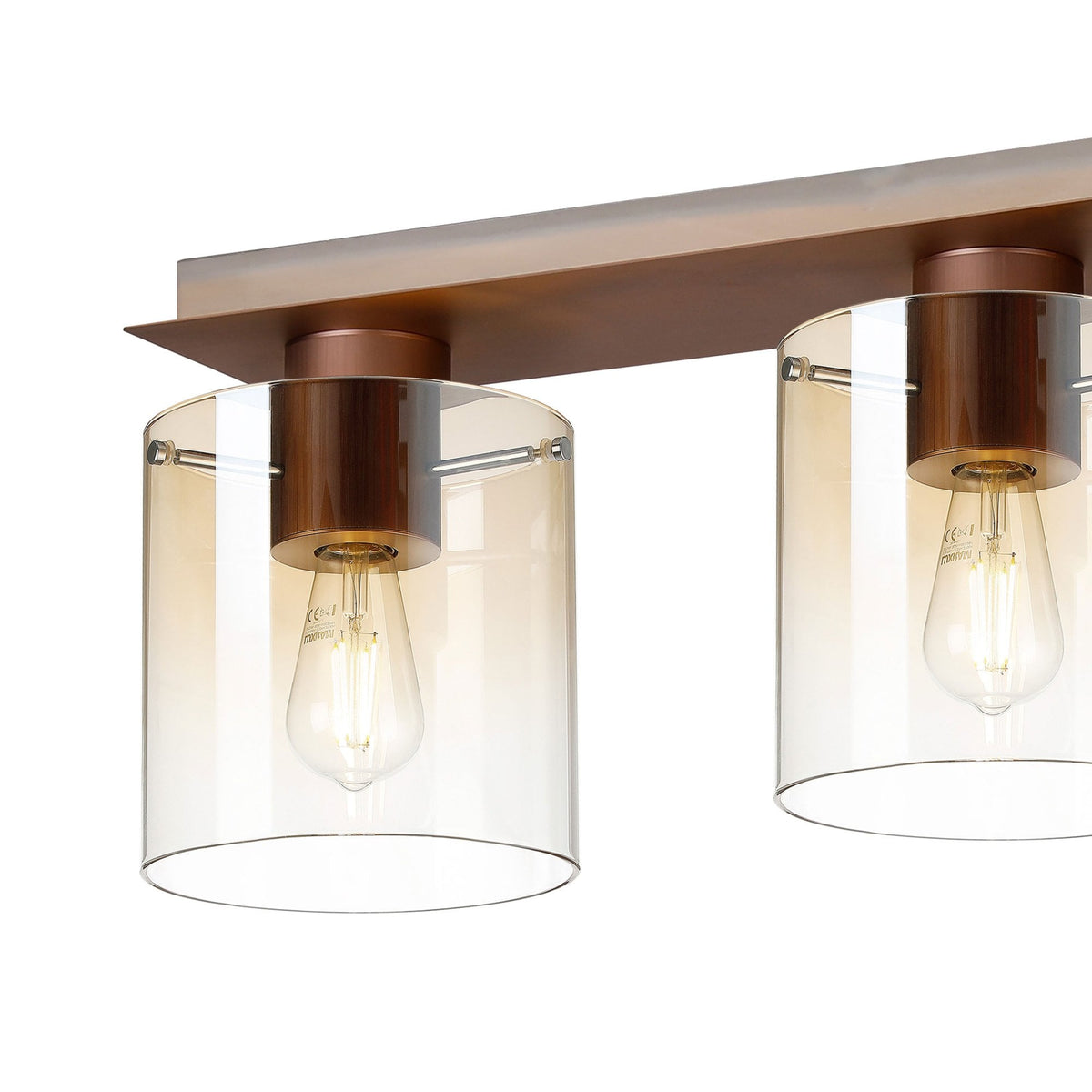 Belstone 4 Light Linear Ceiling Light in Mocha with Amber Fade Glass