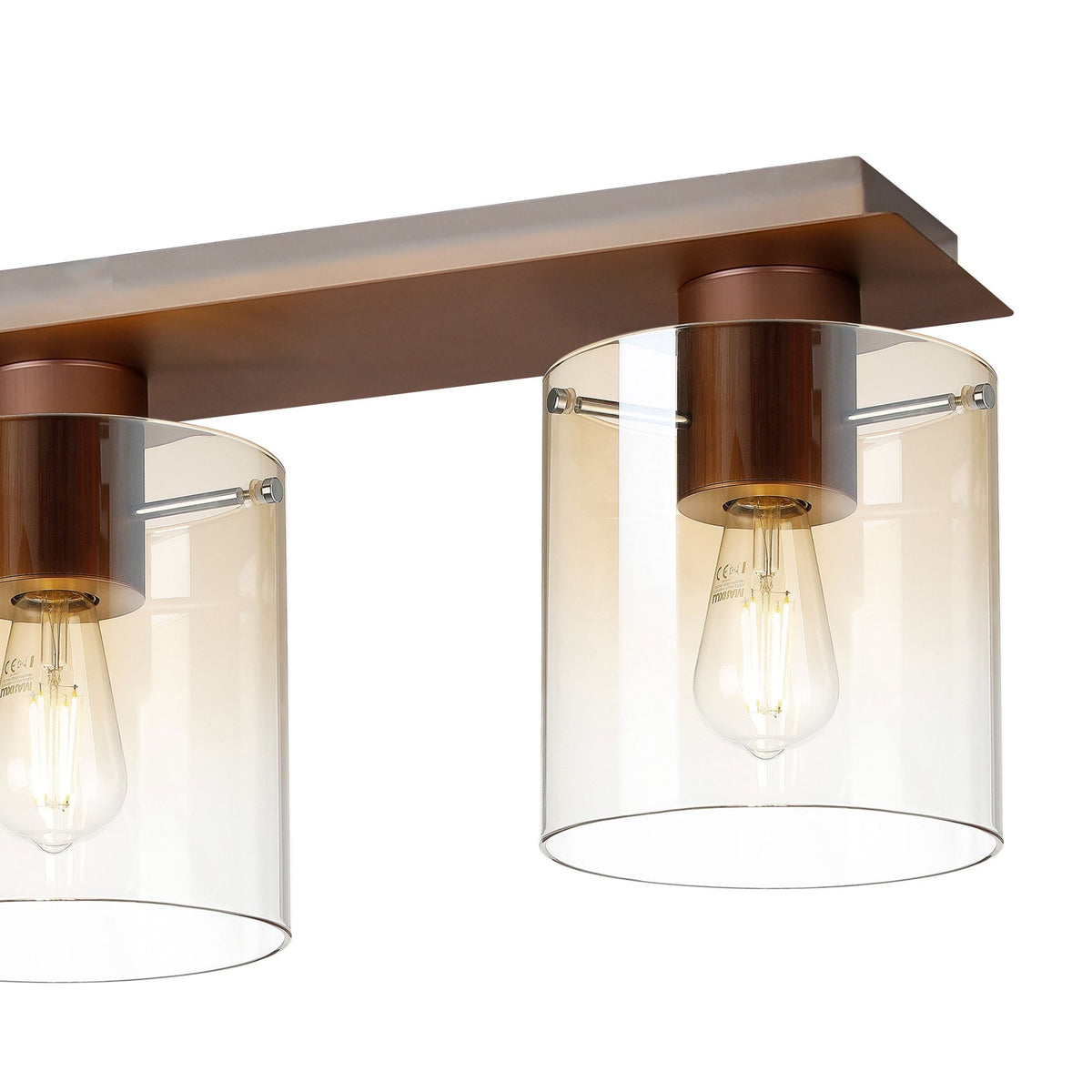 Belstone 4 Light Linear Ceiling Light in Mocha with Amber Fade Glass