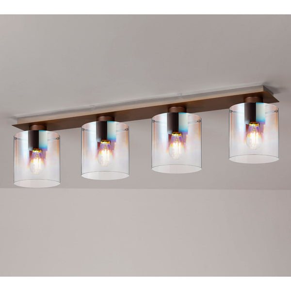 Belstone 4 Light Linear Ceiling Light in Mocha with Iridescent Fade Glass