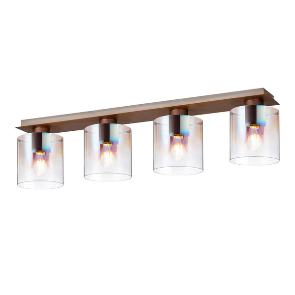 Belstone 4 Light Linear Ceiling Light in Mocha with Iridescent Fade Glass